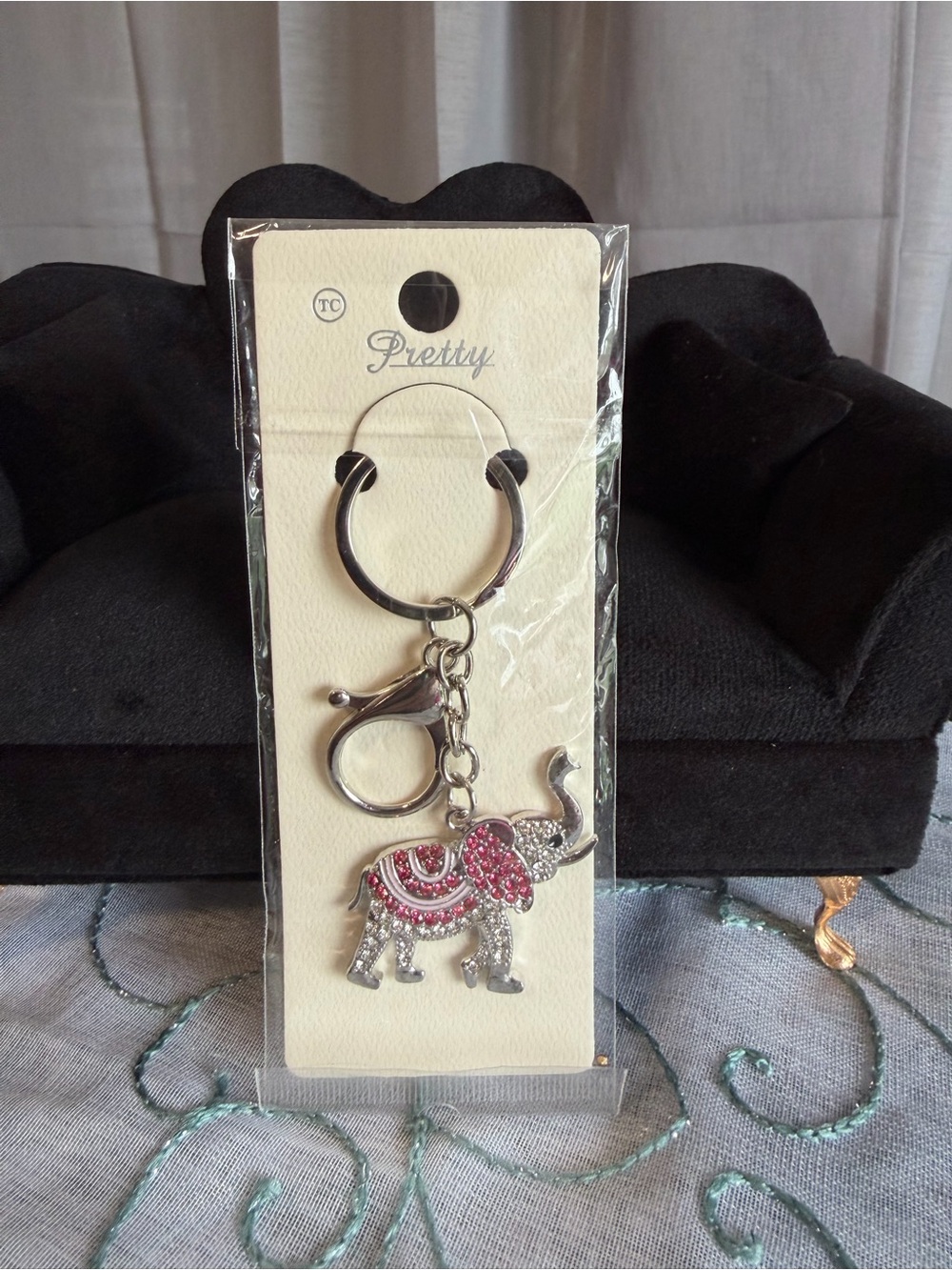 ePretty Elephant Bag Charm and Key Ring in Pink and Clear Crystal